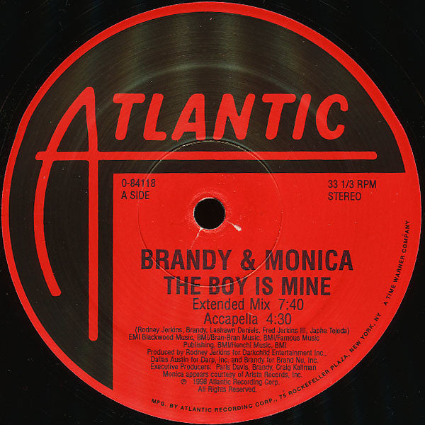 Brandy & Monica - The Boy Is Mine - VG+ 12" Single Record 1998 Atlantic USA Original Vinyl - R&B / Pop - Shuga Records