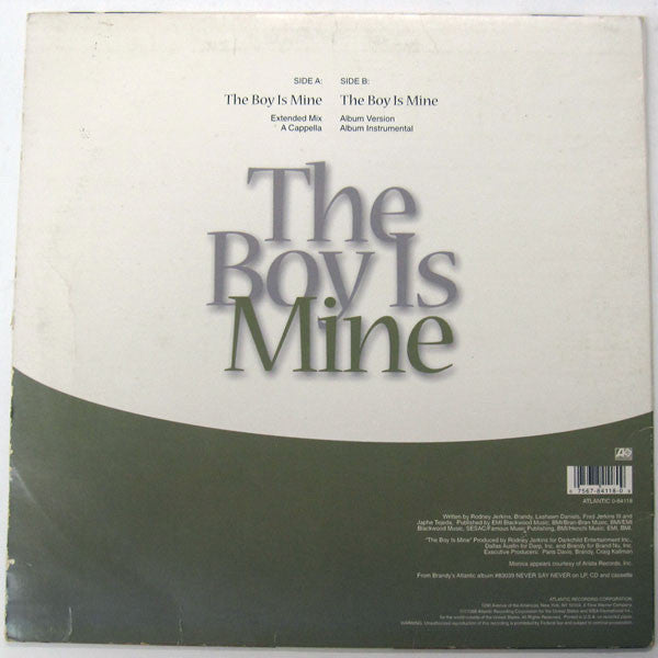 Brandy & Monica - The Boy Is Mine - VG+ 12" Single Record 1998 Atlantic USA Original Vinyl - R&B / Pop - Shuga Records