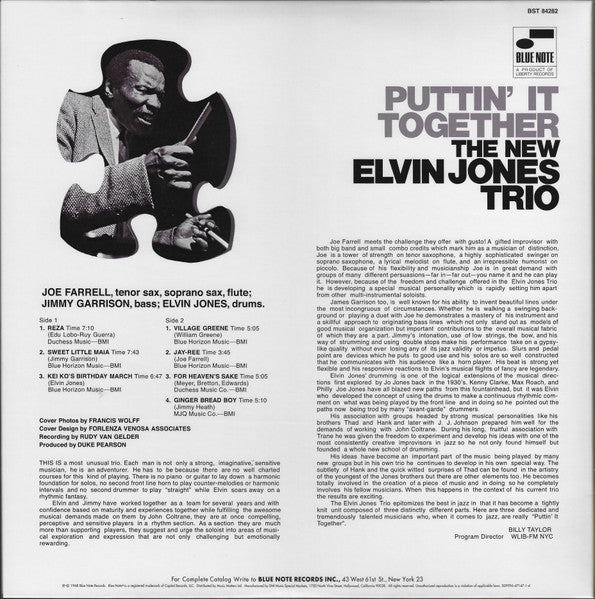 The New Elvin Jones Trio – Puttin' It Together (1968) - New 2 LP Record 2011 Blue Note Music Matters 180 gram Vinyl & Numbered 0044 RARE REVIEW COPY PROMO - Jazz / Bop - Shuga Records