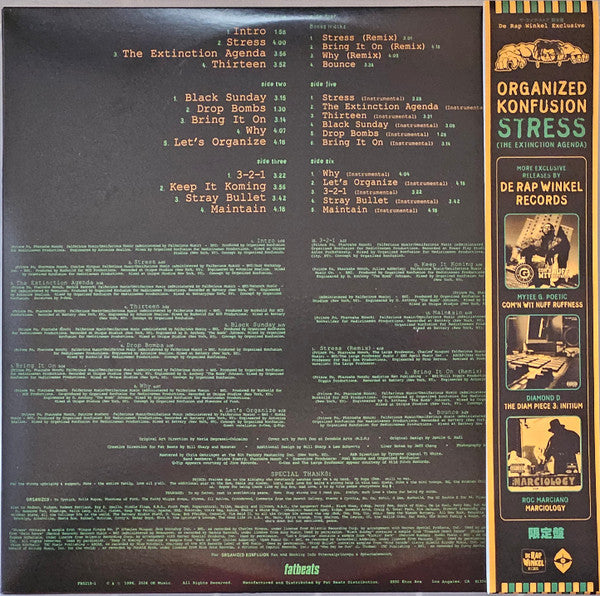 Organized Konfusion - Stress: The Extinction Agenda (1994) - New 3 LP Record 2024 De Rap Winkel Clear w/ Black Splatter Vinyl, OBI & Numbered - Hip Hop - Shuga Records