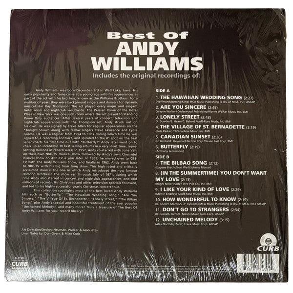 Andy Williams - Best Of Andy Williams (1991) - Mint- LP Record 2022 Curb Barnes & Noble Exclusive Clear Red Vinyl - Pop / Jazz Vocal - Shuga Records