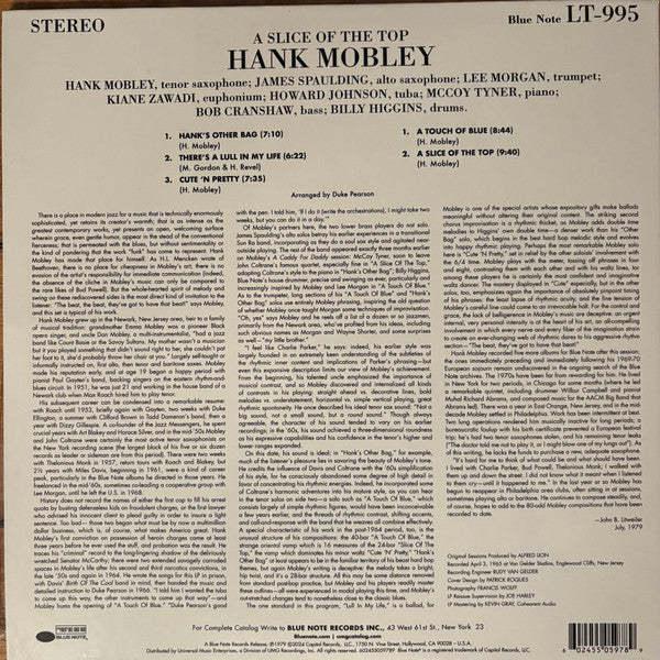 Hank Mobley - A Slice Of The Top (1979) - New LP Record 2024 Blue Note Tone Poet Series Vinyl - Hard Bop - Shuga Records
