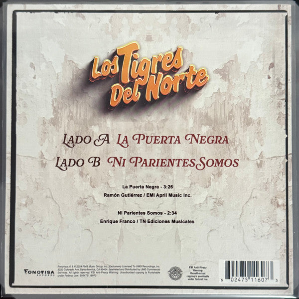 Los Tigres Del Norte - La Puerta Negra / Ni Parientes Somos - New 7" Single Record 2024 Fonovisa USA Vinyl - Latin / Norteño - Shuga Records