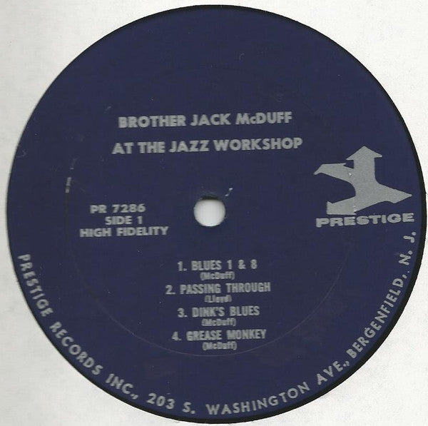 The Brother Jack McDuff Quartet - Brother Jack At The Jazz Workshop Live! (1963) - VG+ LP Record 1968 Prestige USA Mono Vinyl - Jazz - Shuga Records