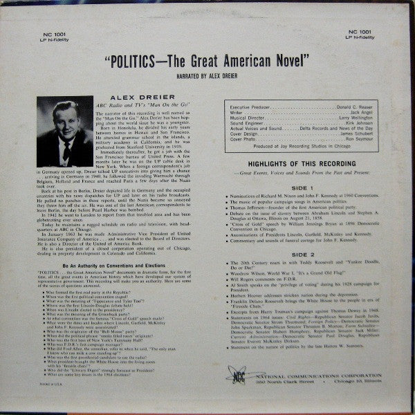 Alex Dreier - Politics - The Great American Novel - LP Record 1964 National Communications Corporation USA Vinyl - Spoken Word / Interview / Political - Shuga Records