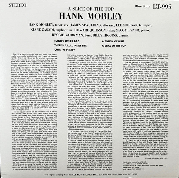 Hank Mobley – A Slice Of The Top (1966) - Mint- LP Record 2009 Blue Note USA Vinyl - Jazz / Hard Bop - Shuga Records