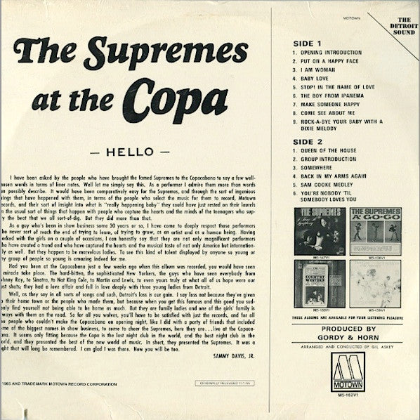 The Supremes – At The Copa (1965) - Mint- LP Record 1981 Motown USA Vinyl - Soul - Shuga Records