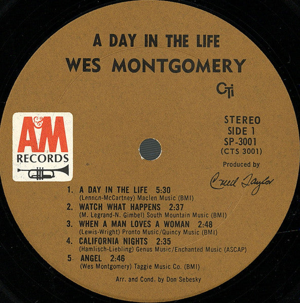 Wes Montgomery - A Day In The Life - VG+ (VG- cover) LP Record 1967 A&M USA Vinyl - Jazz / Latin - Shuga Records