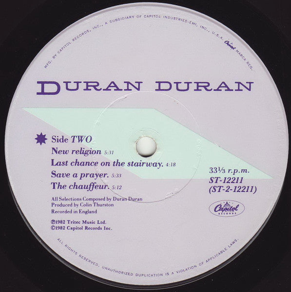 Duran Duran - Rio - VG+ LP Record 1982 Capitol USA 3rd Edition Vinyl - New Wave / Pop Rock / Synth-pop - Shuga Records
