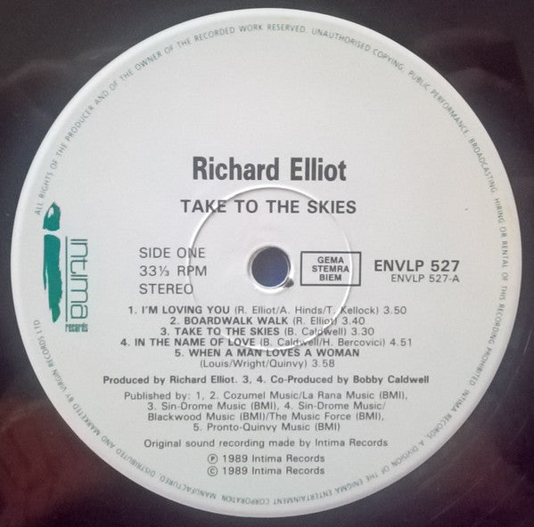 Richard Elliot - Take To The Skies - Mint- LP Record 1989 Intima UK Vinyl - Smooth Jazz - Shuga Records