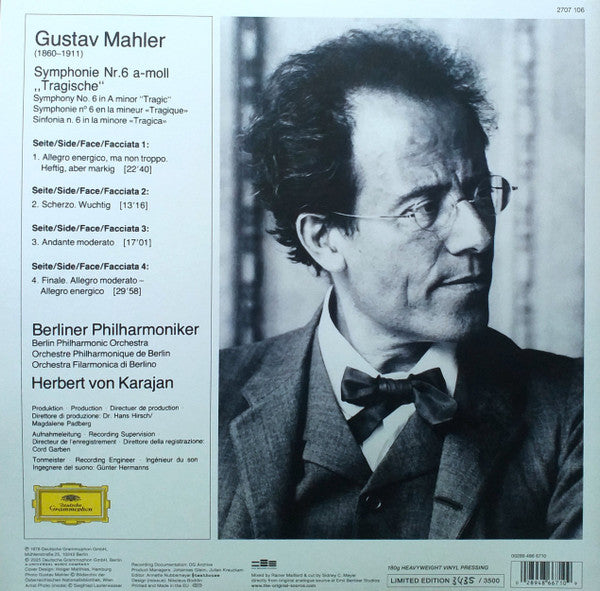 Gustav Mahler - Berliner Philharmoniker, Herbert von Karajan - Symphonie Nr. 6 A-moll "Tragische" - New 2 LP Record 2025 Deutsche Grammophon Germany 180 Gram Vinyl - Classical / Romantic - Shuga Records