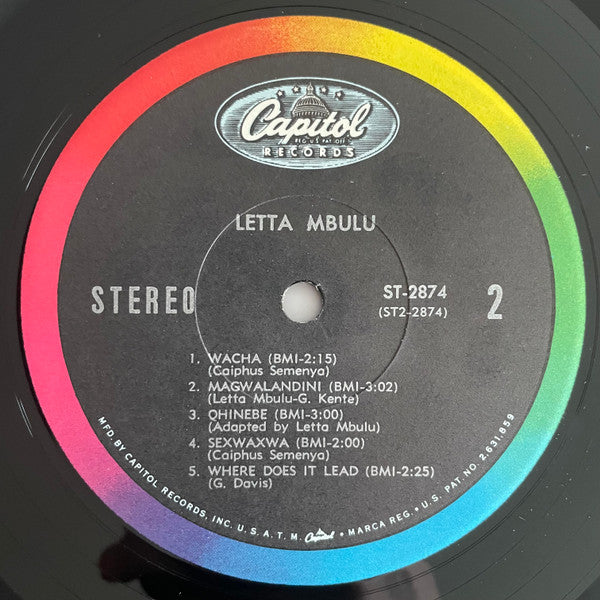 Letta Mbulu - Letta Mbulu Sings - VG+ (VG cover) LP Record 1967 Capitol USA Original RARE Vinyl - Soul / African - Shuga Records