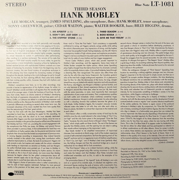 Hank Mobley - Third Season (1980) - New LP Record 2025 Blue Note Tone Poet Series Vinyl - Hard Bop - Shuga Records
