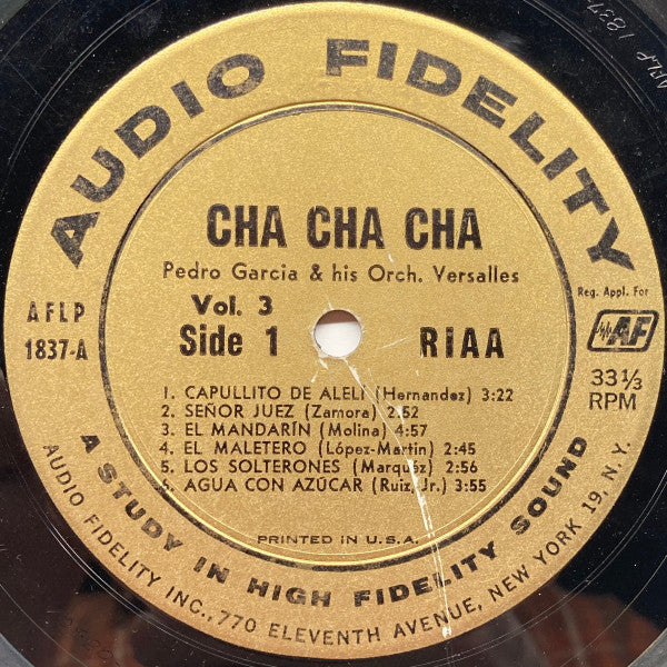 Pedro Garcia And His Del Prado - Cha Cha Cha Vol. 3 - VG+ LP Record 1957 Audio Fidelity USA Vinyl - Jazz / Latin Jazz - Shuga Records