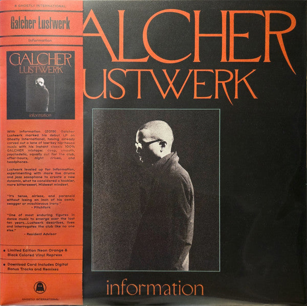 Galcher Lustwerk - Information (2019) - New LP Record 2025 Ghostly International Neon Orange & Black Vinyl - Deep House / Hip-House / Ambient - Shuga Records