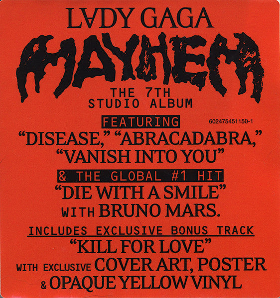 Lady Gaga - Mayhem - New 2 LP Record 2025 Interscope Target Exclusive Opaque Yellow Vinyl & Alternate Cover - Pop / Dance-pop - Shuga Records