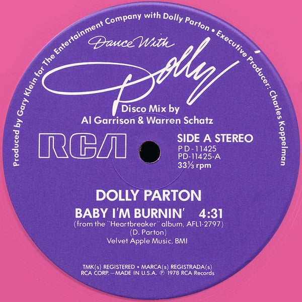 Dolly Parton – Dance With Dolly - Mint- 12" Single Record 1978 RCA USA Pink Vinyl - Disco