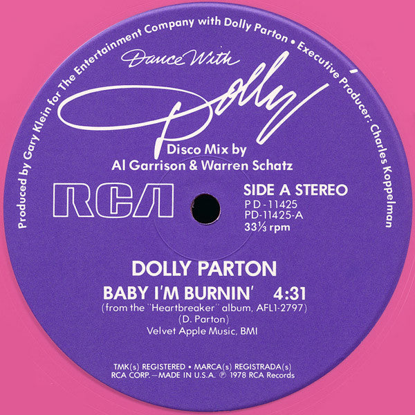 Dolly Parton – Dance With Dolly - Mint- 12" Single Record 1978 RCA USA Pink Vinyl - Disco - Shuga Records