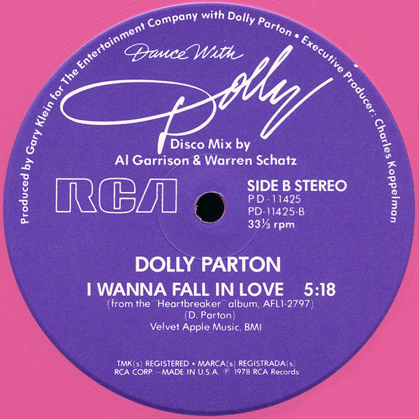 Dolly Parton – Dance With Dolly - Mint- 12" Single Record 1978 RCA USA Pink Vinyl - Disco