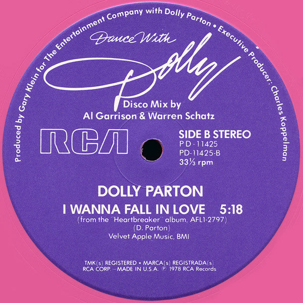 Dolly Parton – Dance With Dolly - Mint- 12" Single Record 1978 RCA USA Pink Vinyl - Disco - Shuga Records