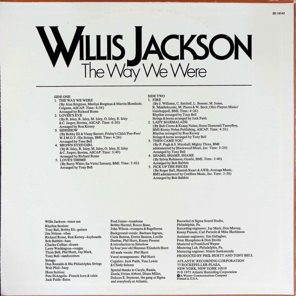 Willis Jackson - The Way We Were - VG+ LP Record 1975 Atlantic USA Original Vinyl - Jazz / Soul-Jazz / Jazz-Funk - Shuga Records