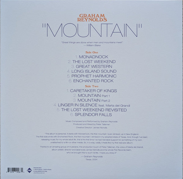 Graham Reynolds - Mountain - Mint- LP Record 2025 Fire UK White And Purple Snowstorm Vinyl & Download - Electronic / Ambient - Shuga Records