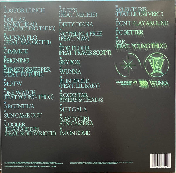 Gunna - Wunna (2020) - Mint- 2 LP Record Store Day 2025 RSD 300 Entertainment Emerald Vinyl - Hip Hop / Trap - Shuga Records