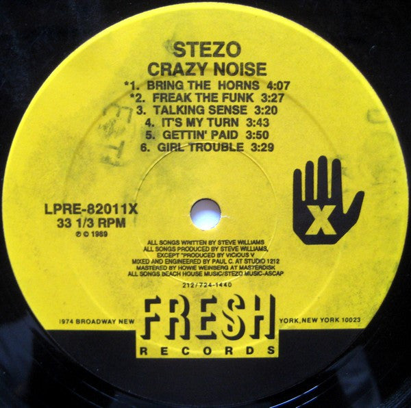 Stezo - Crazy Noise - VG LP Record 1989 Fresh USA Vinyl - Hardcore Hip-Hop