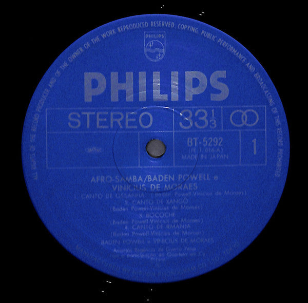 Baden Powell E Vinicius De Moraes - Os Afro Sambas (1966) - Mint- LP Record 1979 Philips Japan Vinyl & Insert - Latin / Samba