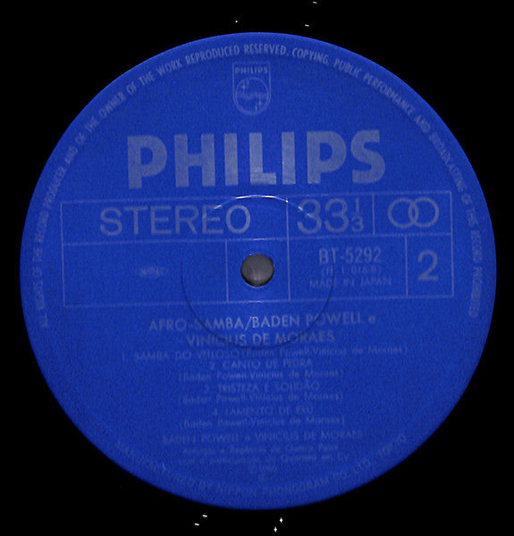Baden Powell E Vinicius De Moraes - Os Afro Sambas (1966) - Mint- LP Record 1979 Philips Japan Vinyl & Insert - Latin / Samba