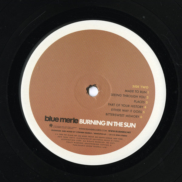 Blue Merle - Burning In The Sun - Mint- LP Record 2005 Island Def Jam USA Vinyl & Insert - Pop Rock - Shuga Records