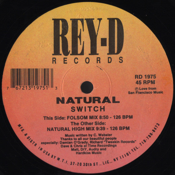 Natural - Switch - VG+ 12" Single Record 1994 Rey-D USA Vinyl - Chicago House / Deep House - Shuga Records