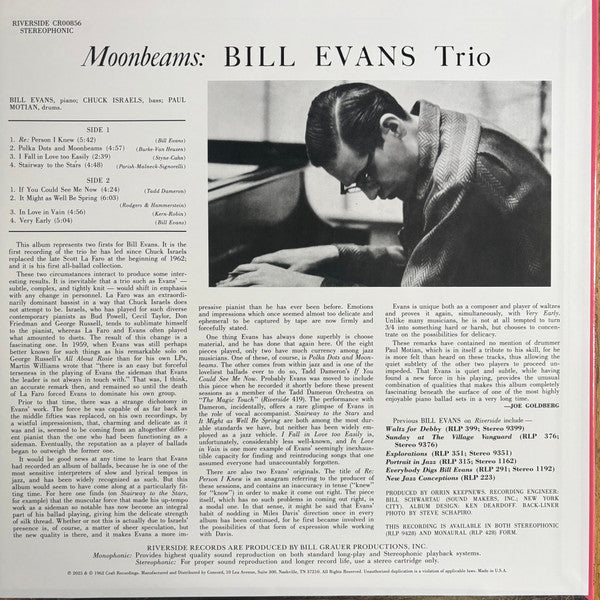 Bill Evans Trio - Moon Beams (1962) - New LP Record 2025 Riverside / Craft Vinyl - Jazz / Cool Jazz - Shuga Records