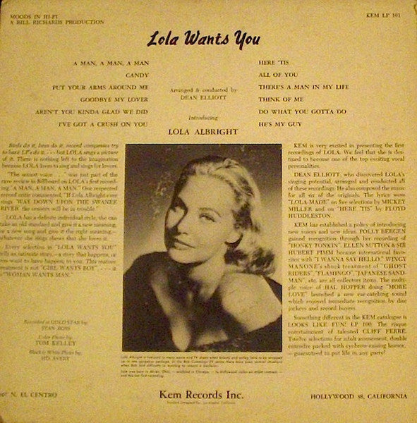 Lola Albright - Lola Wants You - VG+ LP Record 1957 Kem USA Red Vinyl Original Mono - Jazz Vocal - Shuga Records