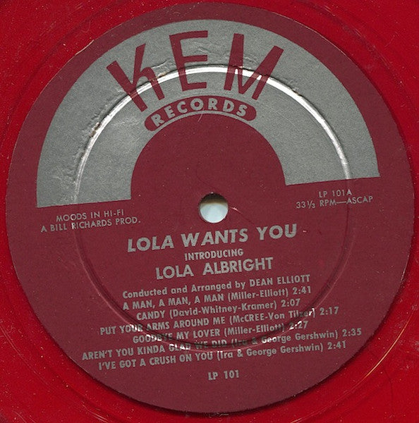 Lola Albright - Lola Wants You - VG+ LP Record 1957 Kem USA Red Vinyl Original Mono - Jazz Vocal - Shuga Records