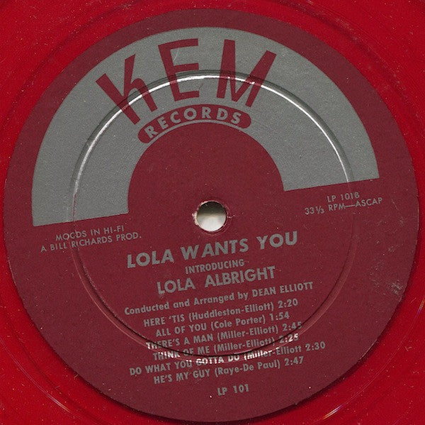 Lola Albright - Lola Wants You - VG+ LP Record 1957 Kem USA Red Vinyl Original Mono - Jazz Vocal - Shuga Records