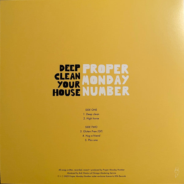 Proper Monday Number - Deep Clean Your House - Mint- EP Record 2025 DFA Vinyl - Electronic / Dance-pop / Electro / House - Shuga Records
