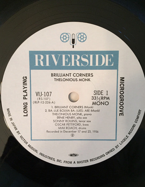 Thelonious Monk - Brilliant Corners (1956) - Mint- LP Record 1984 Riverside Japan Vinyl & Insert - Jazz / Hard Bop