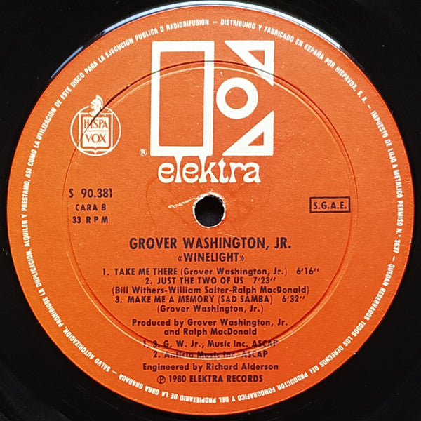 Grover Washington Jr. - Winelight - Mint- LP Record 1981 Elektra Hispavox Spain Vinyl - Jazz / Smooth Jazz - Shuga Records