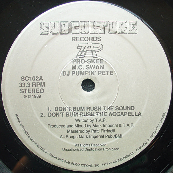 TAP - Don't Bum Rush The Sound / Bring In The Funk - Mint- 12" Single Record 1989 Subculture USA Vinyl - Chicago Hip Hop / Rap / Hip House - Shuga Records