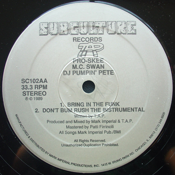 TAP - Don't Bum Rush The Sound / Bring In The Funk - Mint- 12" Single Record 1989 Subculture USA Vinyl - Chicago Hip Hop / Rap / Hip House - Shuga Records