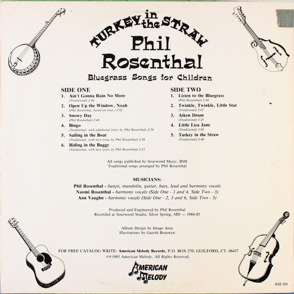 Phil Rosenthal - Turkey In The Straw - Bluegrass Songs For Children - VG+ LP Record USA Vinyl - Bluegrass - Shuga Records