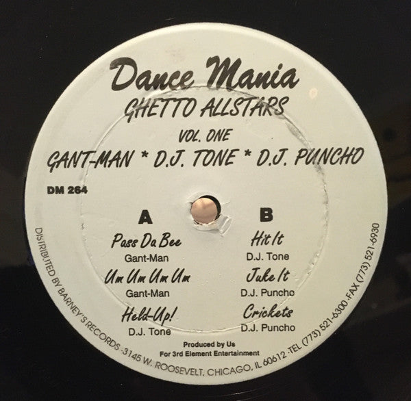 Gant-Man / D.J. Tone / D.J. Puncho - Ghetto Allstars Vol. One - VG- (low grade) 12" Single Record 1988 Dance Mania USA Original Vinyl - Chicago Ghetto House / Juke - Shuga Records