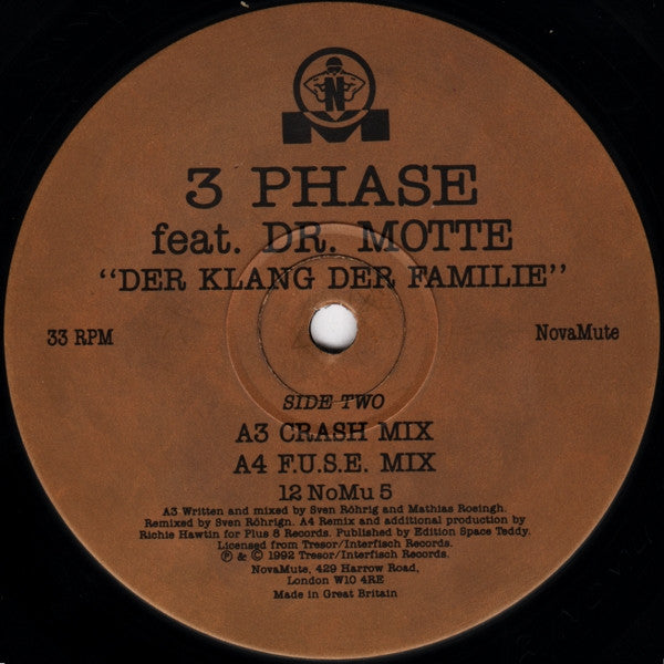 3 Phase Feat. Dr. Motte - Der Klang Der Familie (The Remixes) - VG+ (Poor Cover) 12" Single Record 1992 NovaMute UK Original Vinyl - Techno / Acid - Shuga Records