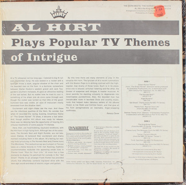 Al (He's The King) Hirt - The Horn Meets "The Hornet" - VG+ LP Record 1966 RCA USA Original Vinyl - Jazz / Theme - Shuga Records