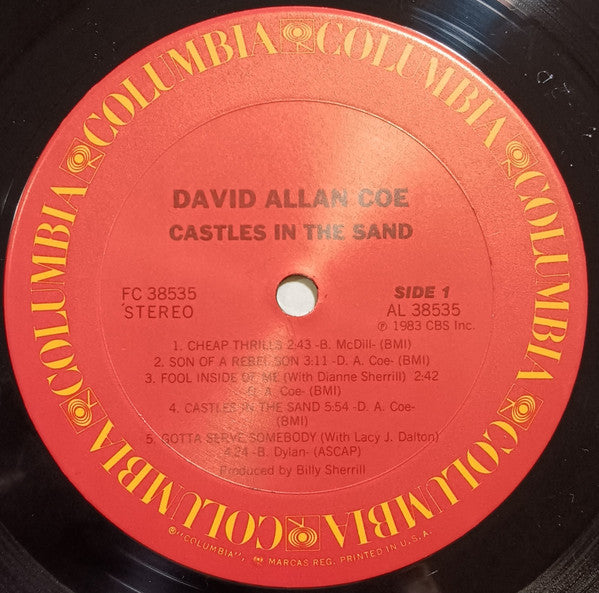 David Allan Coe - Castles In The Sand - VG- (lower grade) LP Record 1983 Columbia USA Original Vinyl - Country - Shuga Records