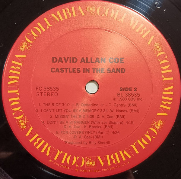 David Allan Coe - Castles In The Sand - VG- (lower grade) LP Record 1983 Columbia USA Original Vinyl - Country - Shuga Records