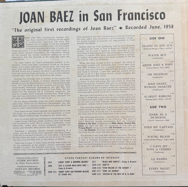 Joan Baez - In San Francisco - VG+ LP Record 1964 Fantasy USA Vinyl - Folk / Pop Folk - Shuga Records