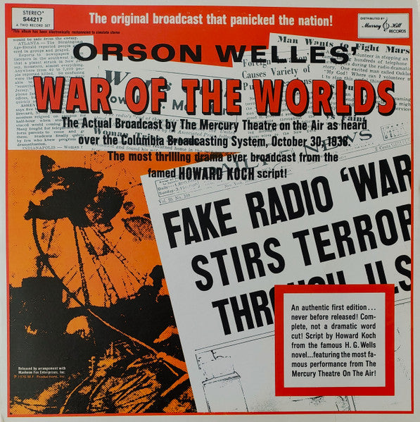 Orson Welles - War Of The Worlds (1968) - VG+ 2 LP Record 1976 Murray Hill USA Vinyl - Spoken Word / Radioplay - Shuga Records