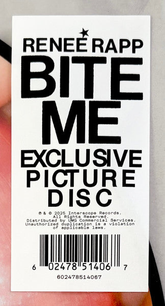 Reneé Rapp - Bite Me - New LP Record 2025 Interscope Picture Disc Vinyl - Pop / Alt-pop - Shuga Records